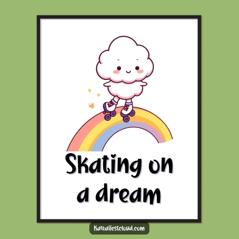 Funny Roller Skating Cloud Poster - Cheerful Rainbow Art, Great Funny Gift!