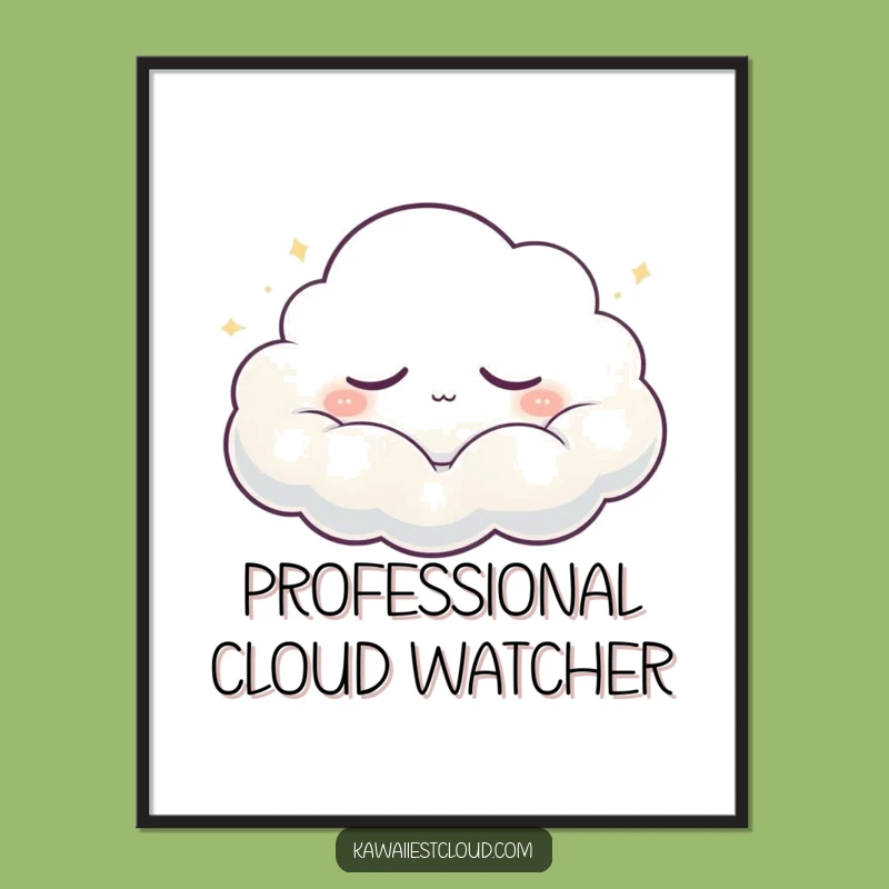 Funny Sleepy Cloud Poster: Peaceful Drifting Character Art Print