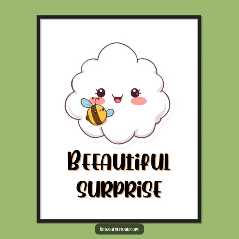 Funny Surprised Cloud Poster: Tiny Bee Buzzes In for Hilarious Wall Art