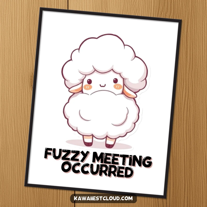 Funny poster print of a playful cloud character gently nudging a fluffy white sheep, capturing a moment of sweet, innocent interaction.