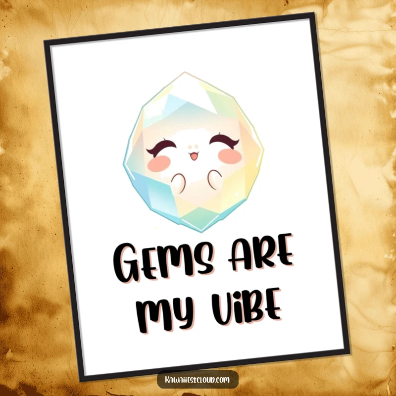 Funny sparkling gem poster radiating a gentle, welcoming light, creating elegant and humorous wall art.