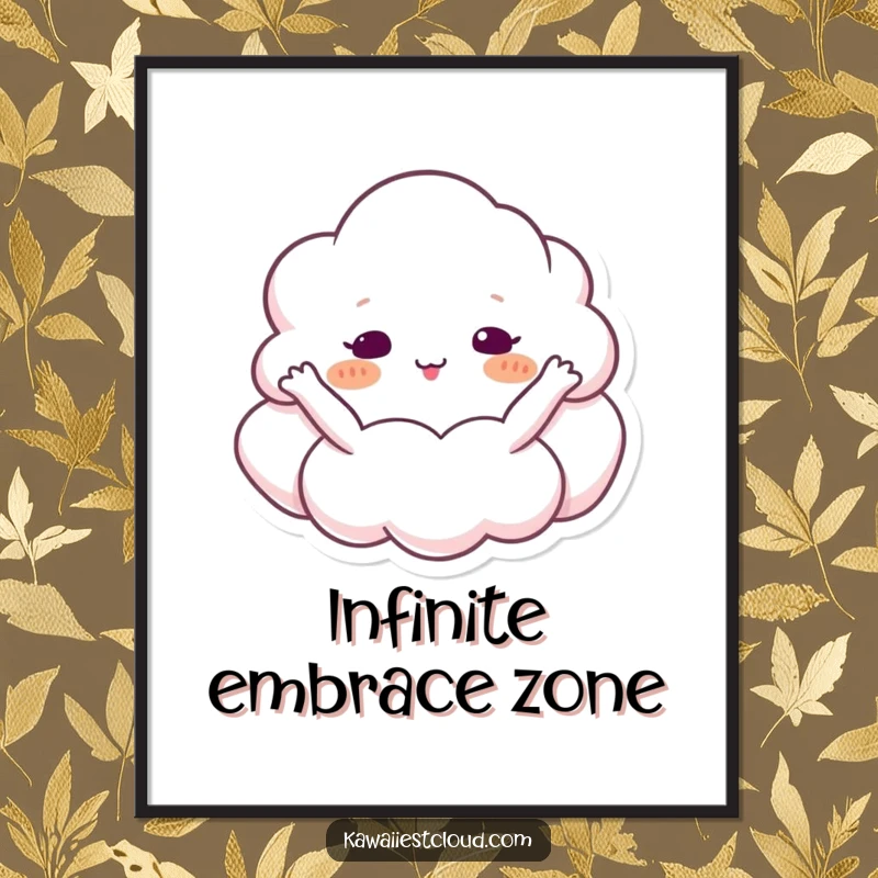 Funny cloud character poster, arms outstretched, hugging the sky, a whimsical and uplifting piece of art.