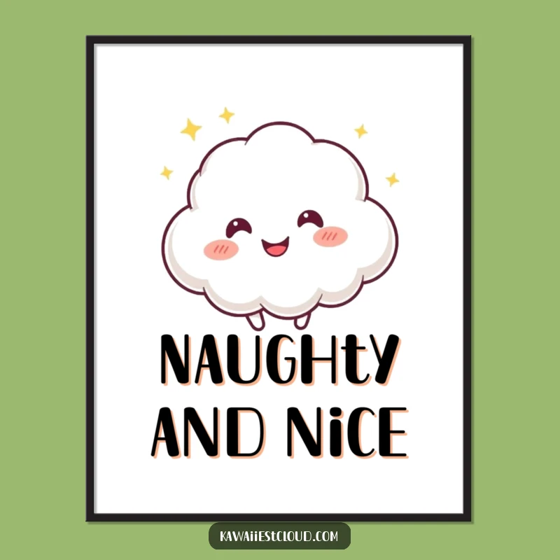 Funny Playful Cloud Poster, Bouncing Character Art, Whimsical Wall Decor