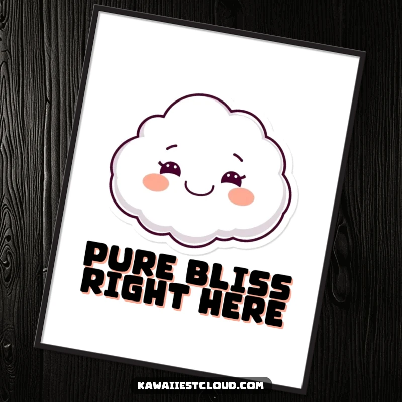 Funny poster featuring a smiling cloud character with a wide grin, floating joyfully, adding a touch of whimsy and happiness to walls.