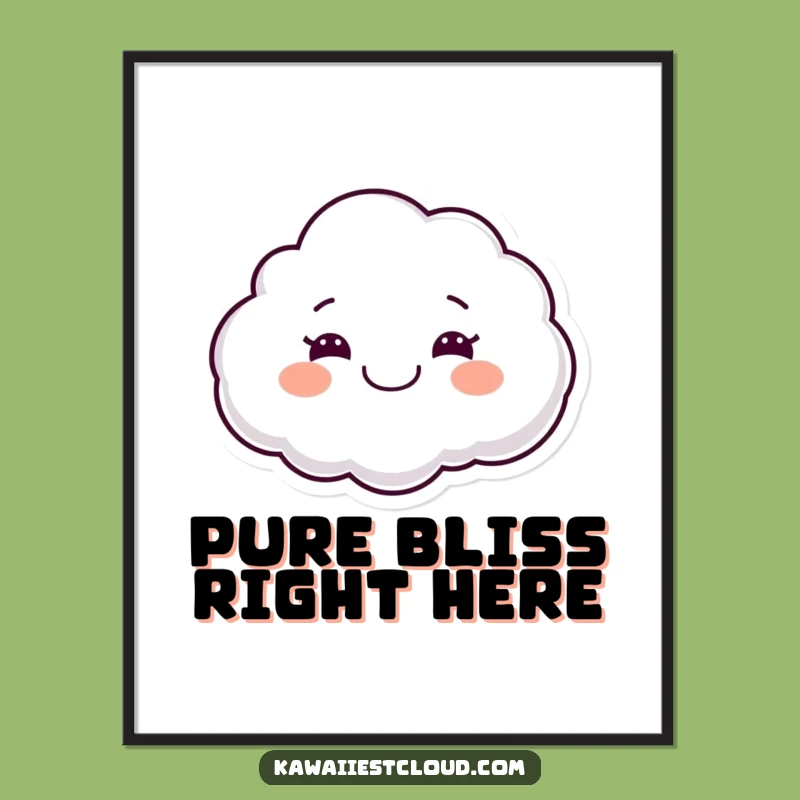 Funny Joyful Cloud Poster, Floating Character Art, Happy Wall Decor