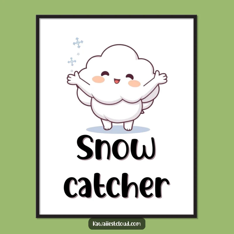 Funny Cloud Catching Snowflake Poster - Whimsical Winter Art