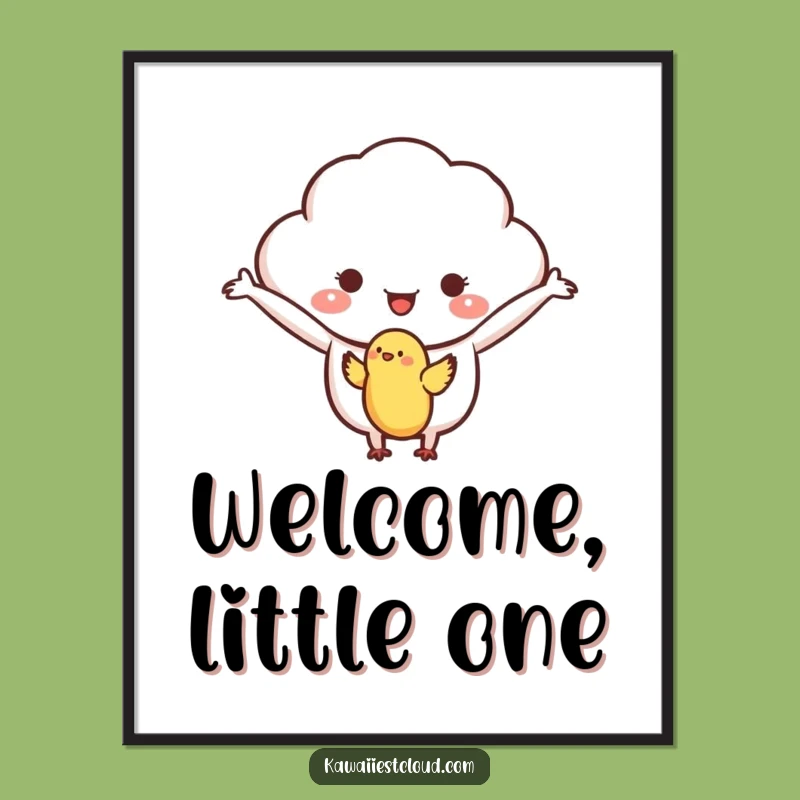 Funny Welcoming Cloud Poster, Bird Hug Art, Gentle Wall Decor