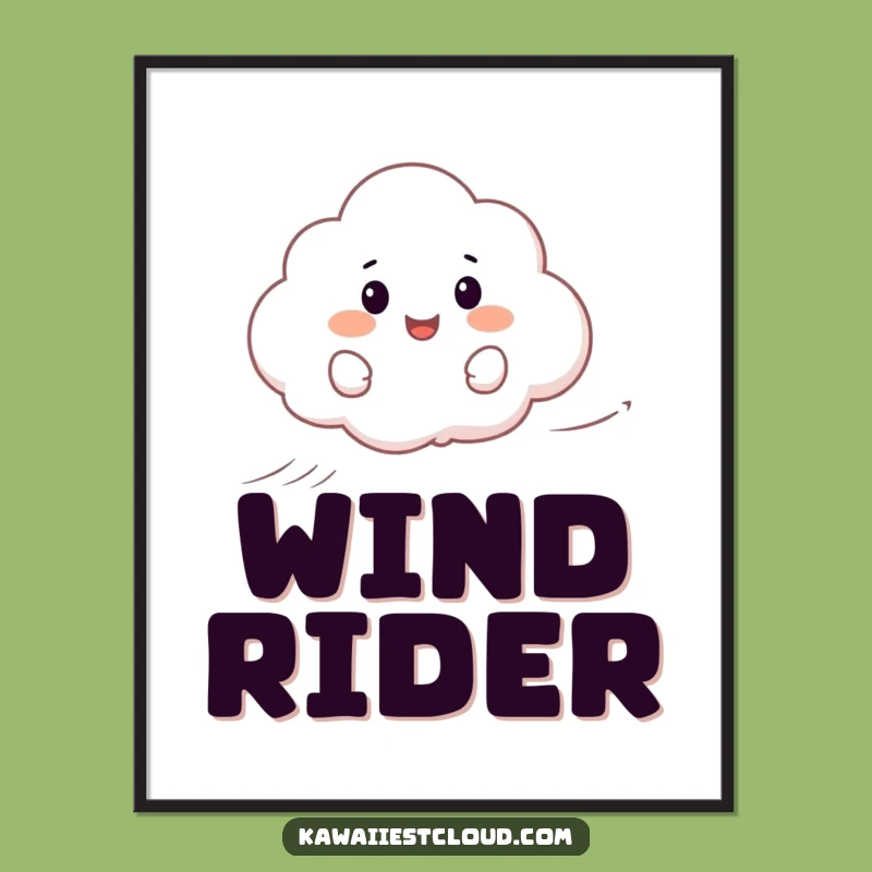 Funny Happy Cloud Surfing Poster - Uplifting Wind Rider Art