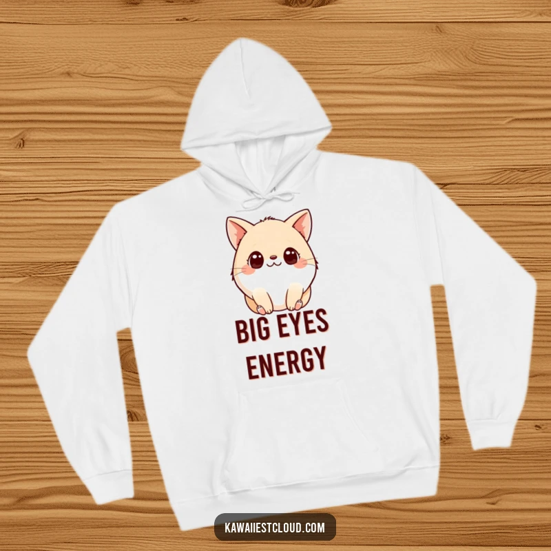 Funny Hoodie: A plump, round creature with enormous, curious eyes and delicate paws, designed for ultimate comfort and laughs.