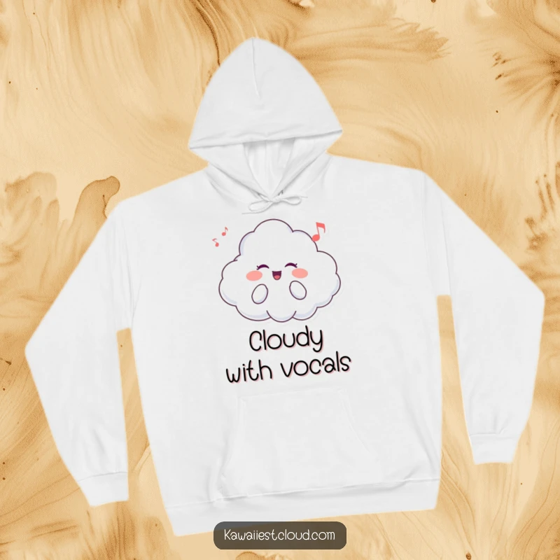 Funny hoodie with a happy cloud character singing a soft melody, perfect for staying warm and cheerful on any adventure.