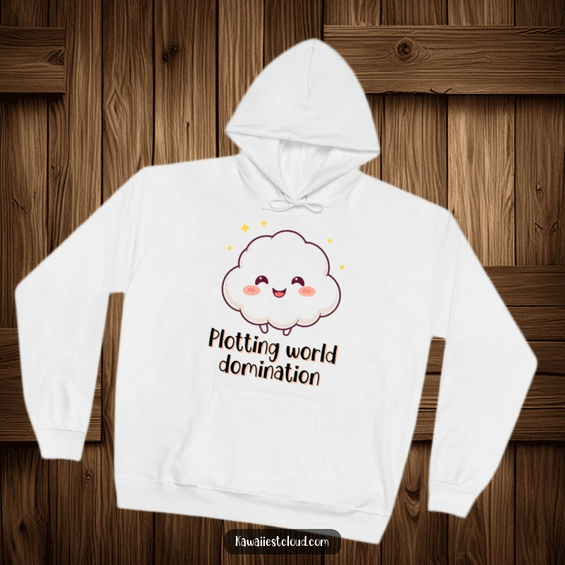 Funny hoodie featuring a happy, bouncing cloud character with a mischievous twinkle, exuding playful vibes and cozy comfort.