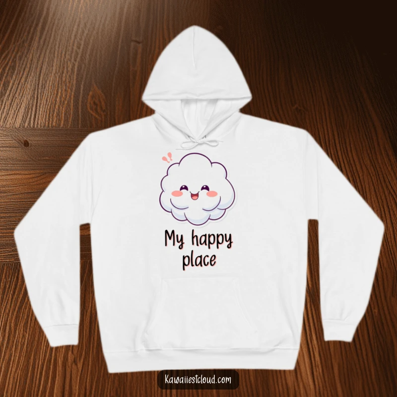 Funny hoodie with a cheerful cloud character expressing a happy sigh, offering cozy comfort and a feeling of pure, joyful contentment.