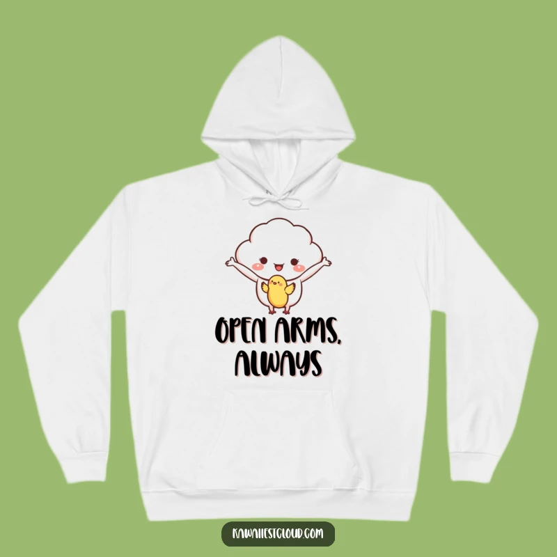 Funny Welcoming Cloud Hoodie, Cozy Hug Character, Gentle Comfort Apparel
