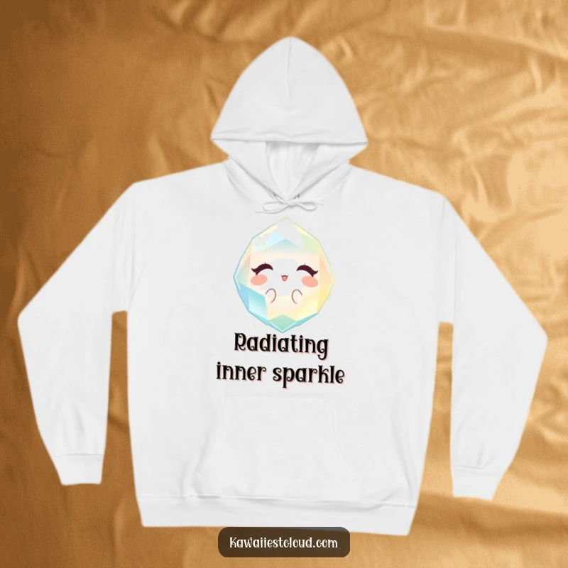 Funny sparkling gem hoodie radiating a gentle, welcoming light, offering cozy and humorous warmth.
