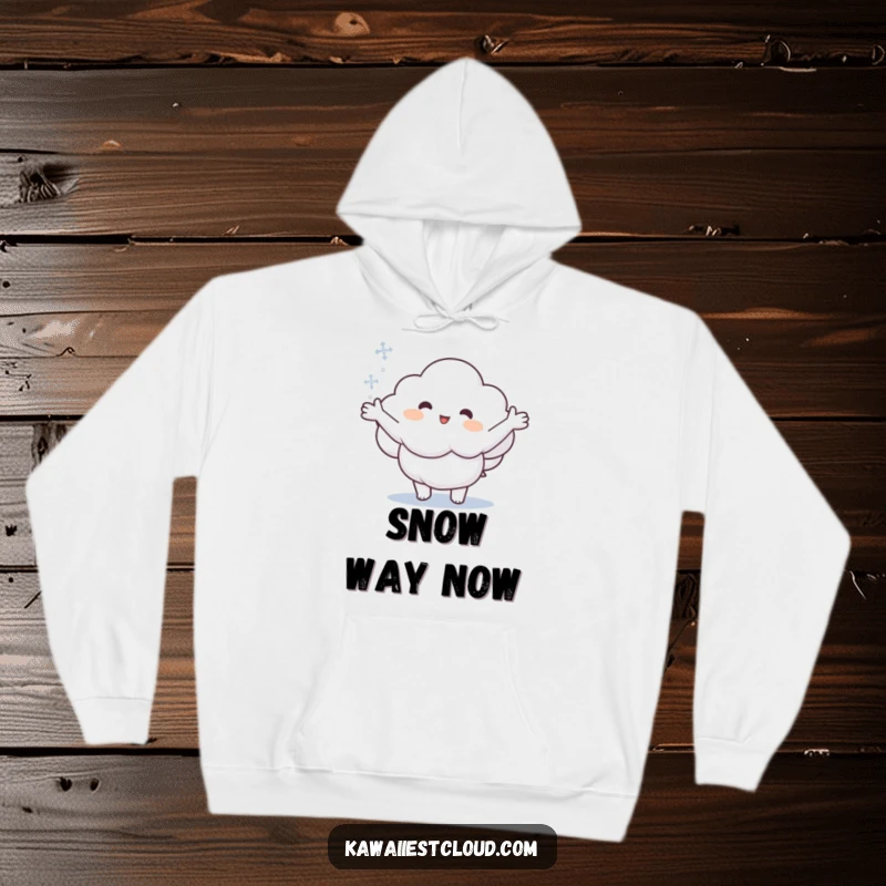Funny hoodie featuring a cartoon cloud with arms wide open, catching a snowflake, embodying winter's playful spirit.