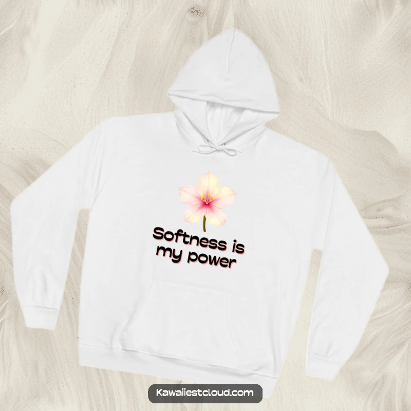 Funny tiny glowing blossom hoodie with delicate translucent petals, offering enchanting and humorous comfort.