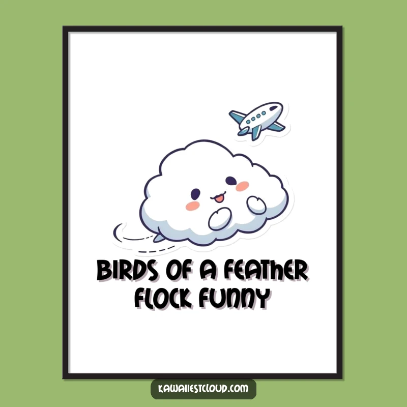 Free Printable Wall Art: Mischievous Cloud Tickles Bird - Funny Downloadable Art for a Playful Scene