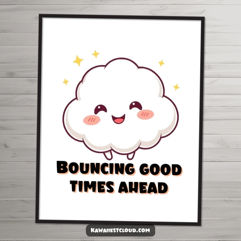 Funny Free Printable Wall Art: A playful cloud character with a mischievous twinkle bounces happily, radiating pure fun.