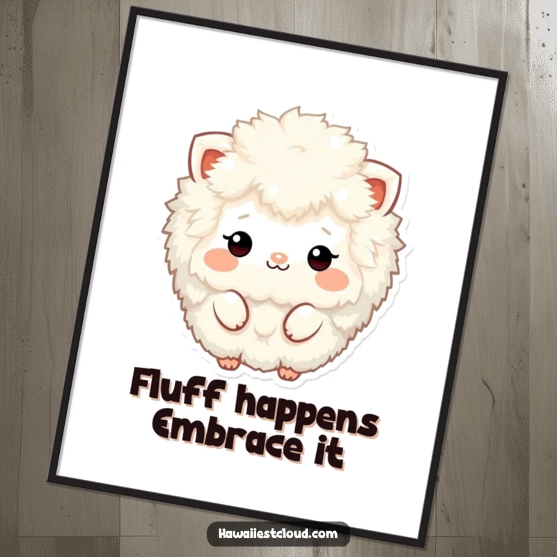 Funny Free Printable Wall Art depicting a fluffy, textured character with minimalistic features in a playful, abstract pose. Downloadable art.