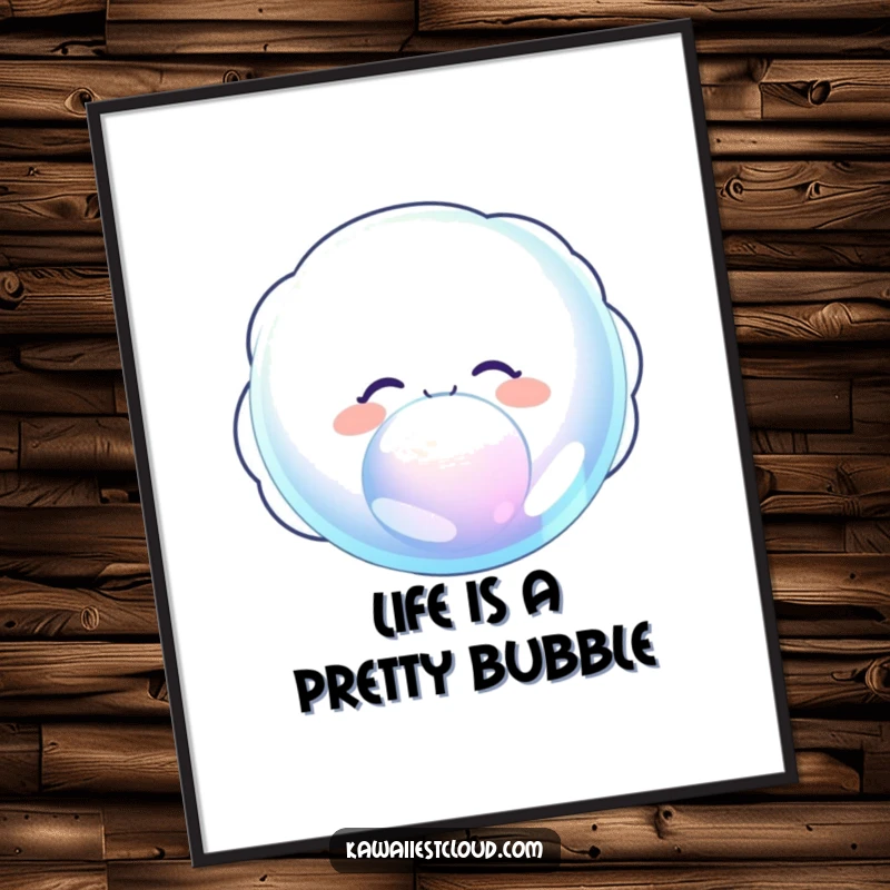 Funny Free Printable Cloud Wall Art, delighted cloud character blowing a giant iridescent bubble, playful and whimsical downloadable decor.