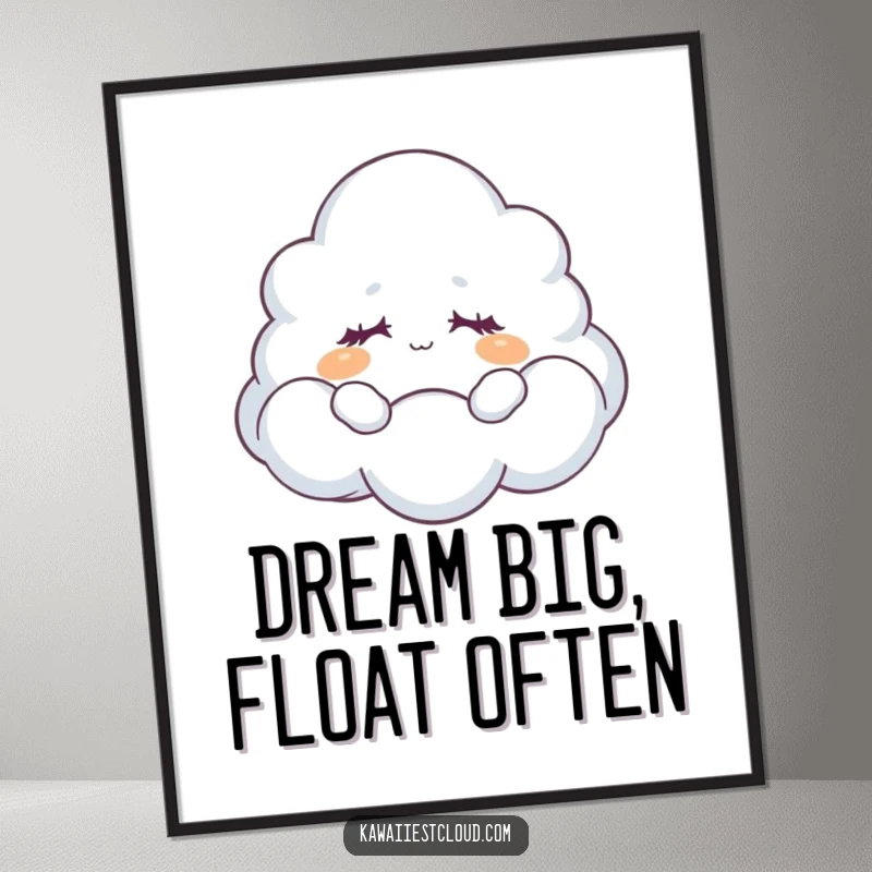 Funny free printable wall art of a dreamy cloud character floating peacefully, eyes closed, exuding tranquility and charm.