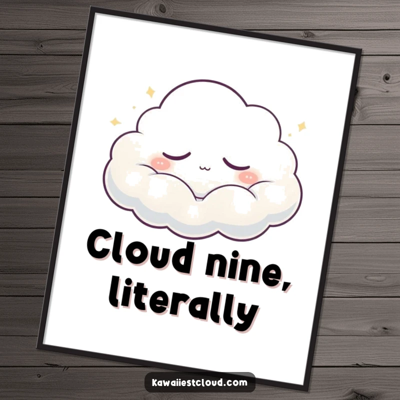 Funny Free Printable Wall Art featuring a sleepy cloud character drifting peacefully, emitting soft glows, creating a calm and humorous atmosphere.