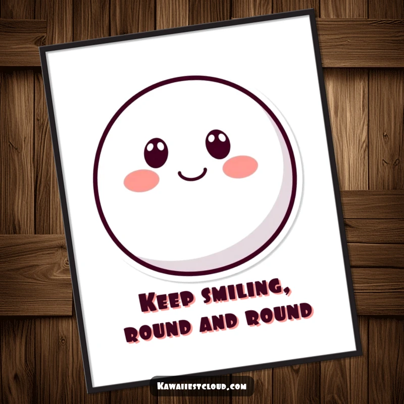 Funny Free Printable Wall Art showcasing a rounded character with two dot eyes and a curved smile, radiating simple, joyful energy. Downloadable art.