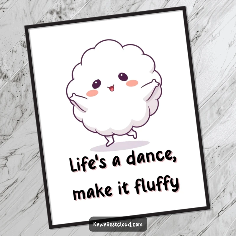 Funny Free Printable wall art of a fluffy cloud character doing a spontaneous, silly dance, adding a touch of humor to any room.