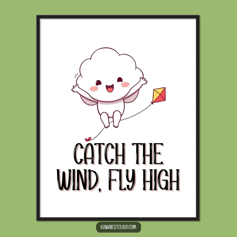 Funny Free Printable Wall Art: Kite-Riding Cloud, Whimsical Downloadable Decor!