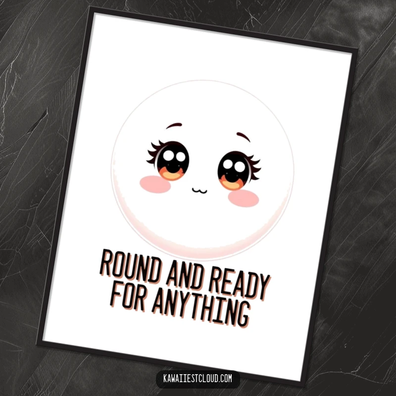 Funny Free Printable Wall Art of a perfectly round, smooth object with an innocent, wide-eyed gaze, offering gentle charm.