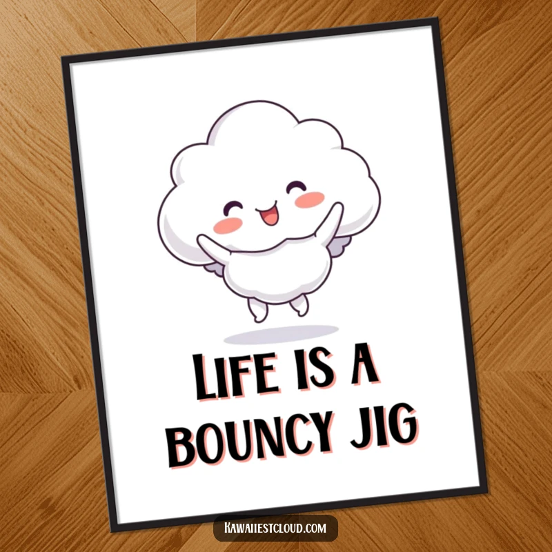 Funny Free Printable Wall Art: A cloud character captured in a hilarious, bouncy jig, radiating pure fun.