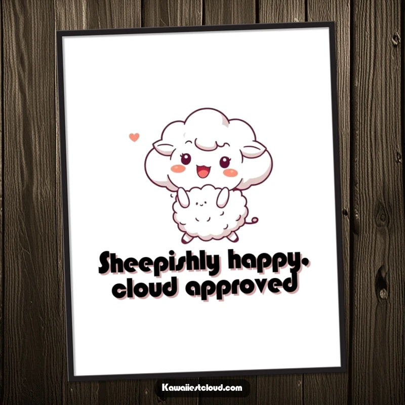 Funny Free Printable Wall Art depicting a cute cloud character joyfully bouncing a round, fluffy sheep, adding playful charm.