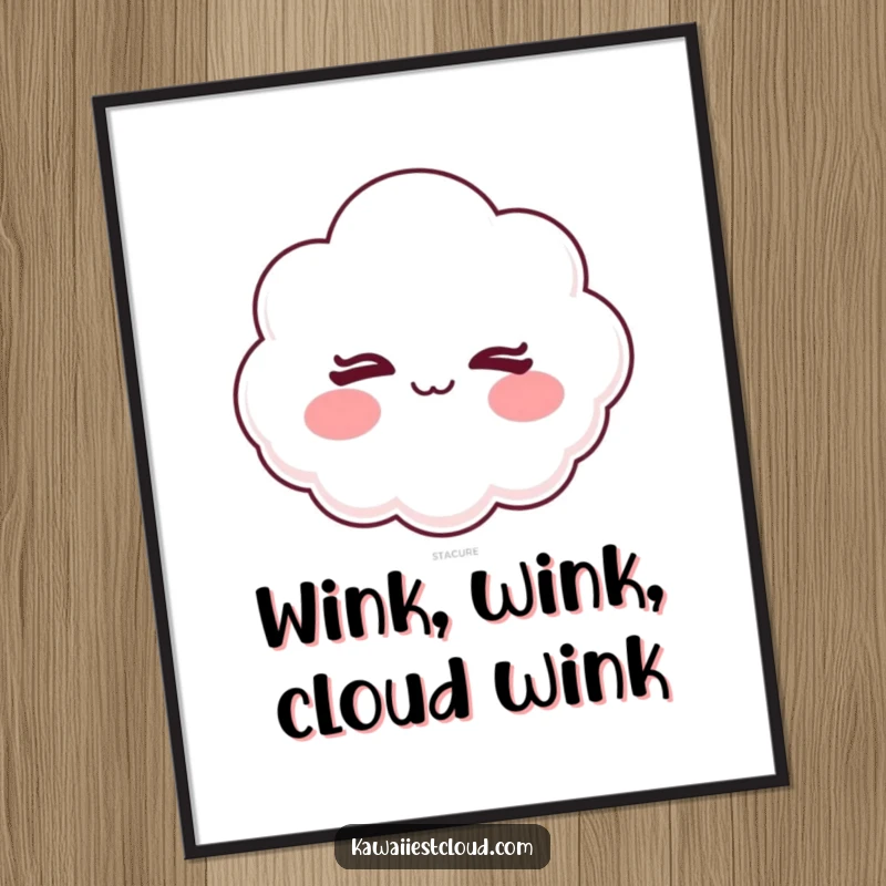 Funny Free Printable Wall Art: A cloud with rosy cheeks gives a charming, mischievous wink.