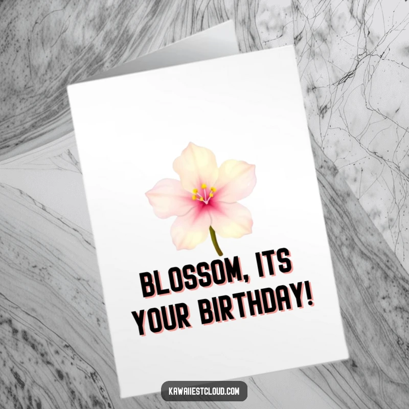Funny Free Printable Birthday Card featuring a tiny glowing blossom with delicate, translucent petals, perfect for a fresh downloadable gift.
