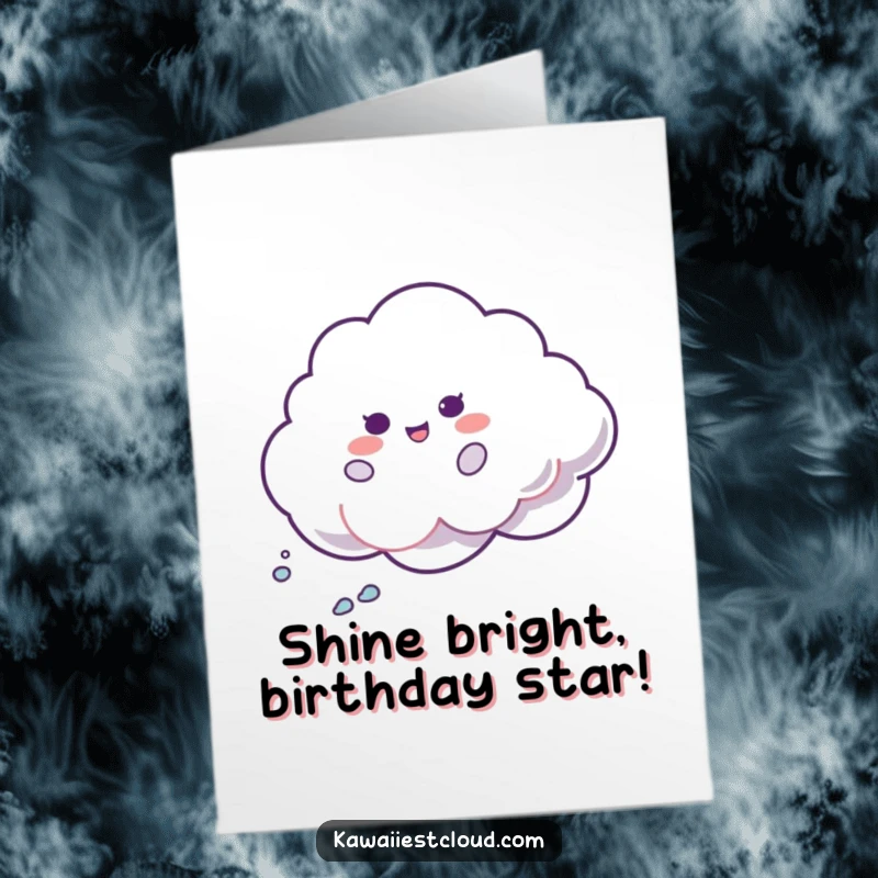 Funny Free Printable Birthday Card: Playful cloud character doing a joyful spin, scattering shimmer, perfect for a unique DIY gift.