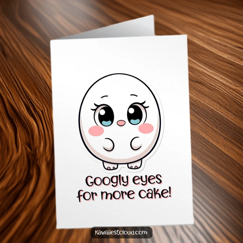 Funny Free Printable Birthday Card featuring a small ovular character with big innocent eyes offering a silly grin. Easy DIY gift.