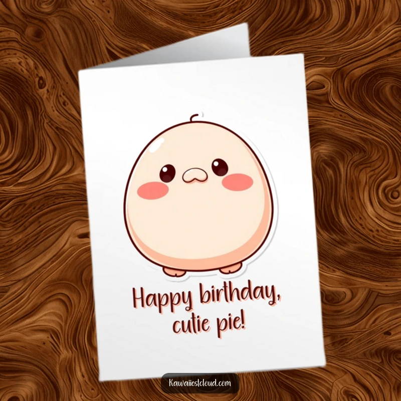 Funny Free Printable Birthday Card: Plump round character with button eyes and rosy cheeks, ideal for a happy birthday DIY gift.