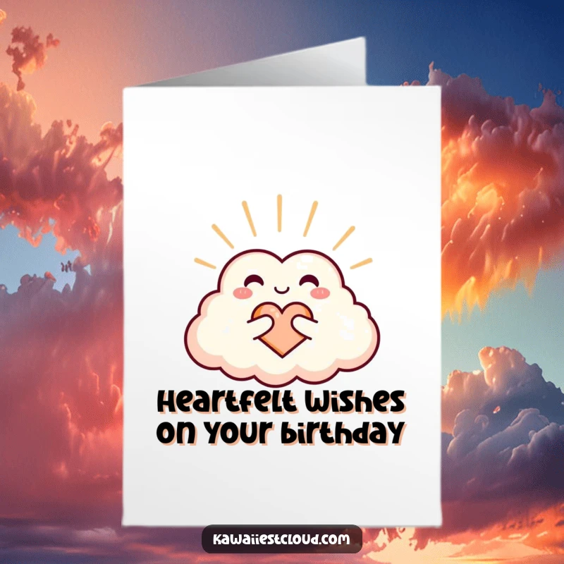 Funny Free Printable Birthday Card: A heart-shaped cloud character emitting gentle warmth and loving vibes.