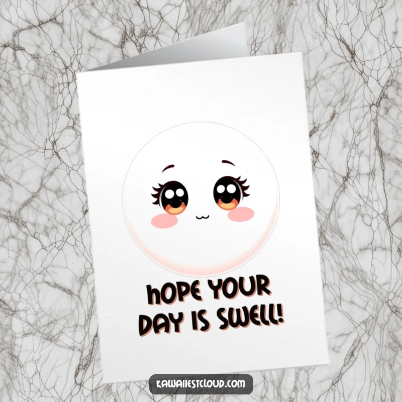 Funny Free Printable Birthday Card featuring a round, smooth object with innocent, wide-eyed gaze, celebrating merrily.