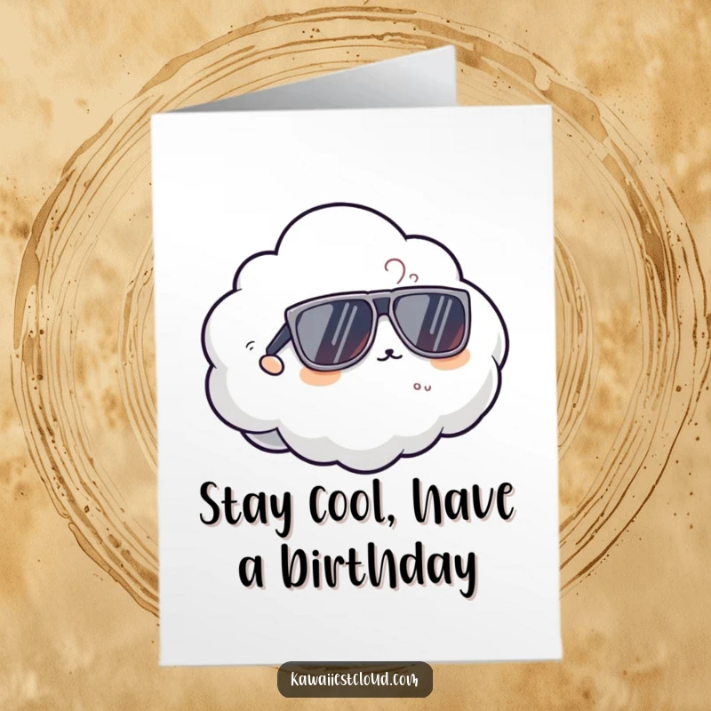 Funny Free Printable Birthday Card featuring a cloud character sporting huge, stylish sunglasses, looking undeniably cool.