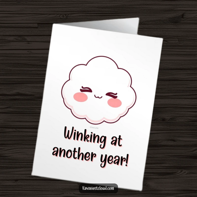 Funny Free Printable Birthday Card: A cloud with rosy cheeks winks slyly, hinting at fun.