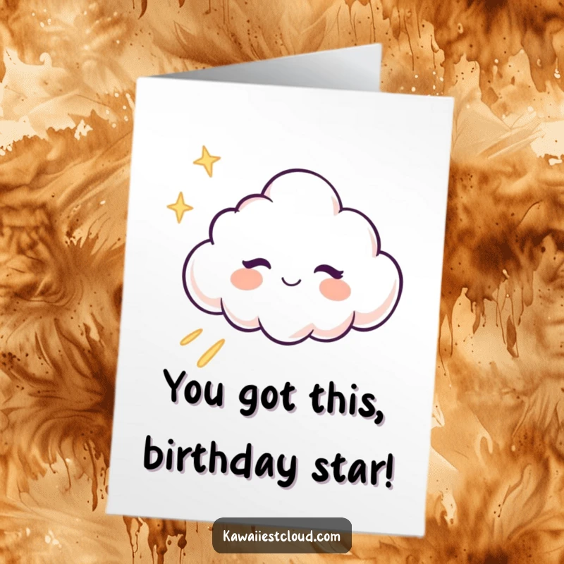 Funny Free Printable Birthday Card: A winking cloud character winks mischievously, leaving a trail of light