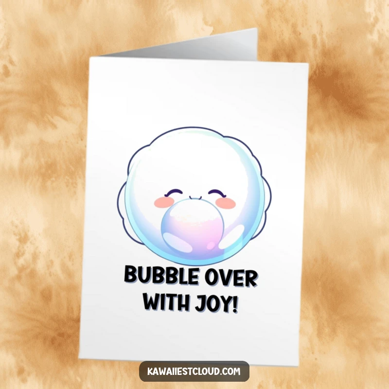 Funny Free Printable Cloud Congratulations Card, delighted cloud character blowing a giant iridescent bubble, cheerful and festive downloadable art.
