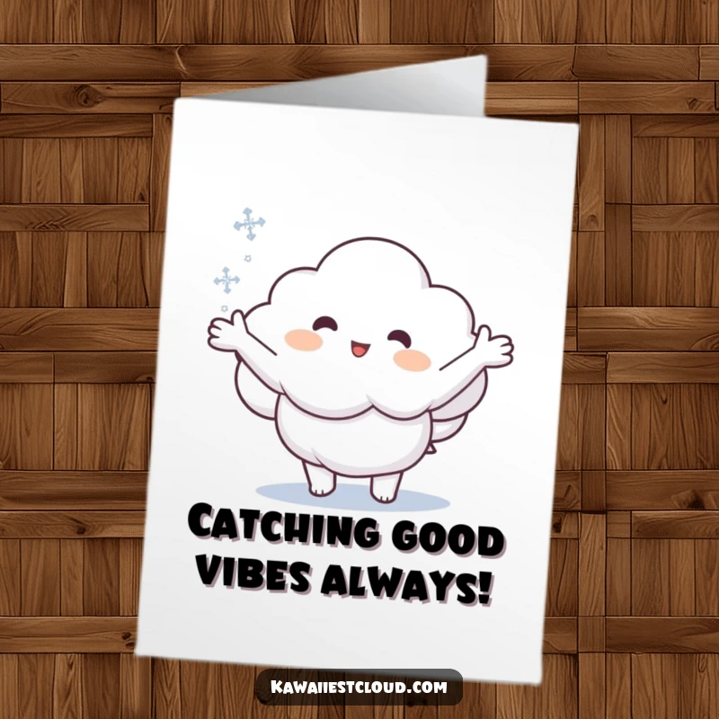 Funny Free Printable Congratulations Card: A cloud character with open arms ready to catch a falling snowflake.