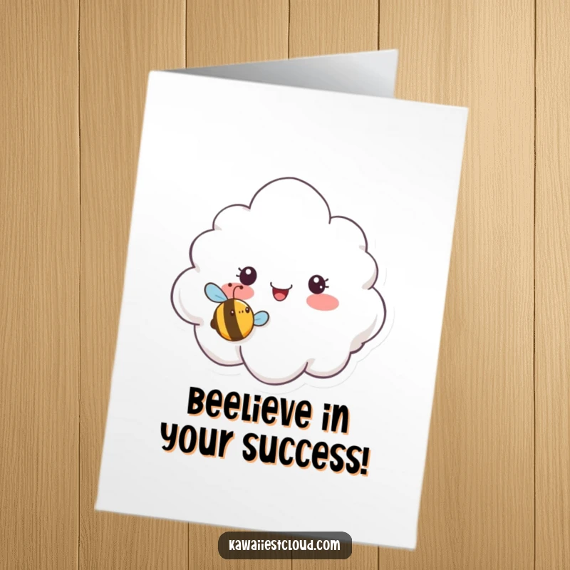 Funny Free Printable Cloud Congratulations Card, surprised cloud character reacting to a tiny smiley bee, a unique downloadable greeting.