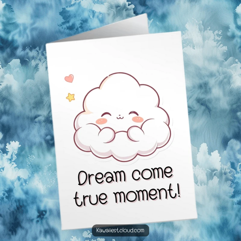 Funny Free Printable Congratulations Card: Dreaming Cloud Character Floating Calmly with Eyes Closed in Peace.