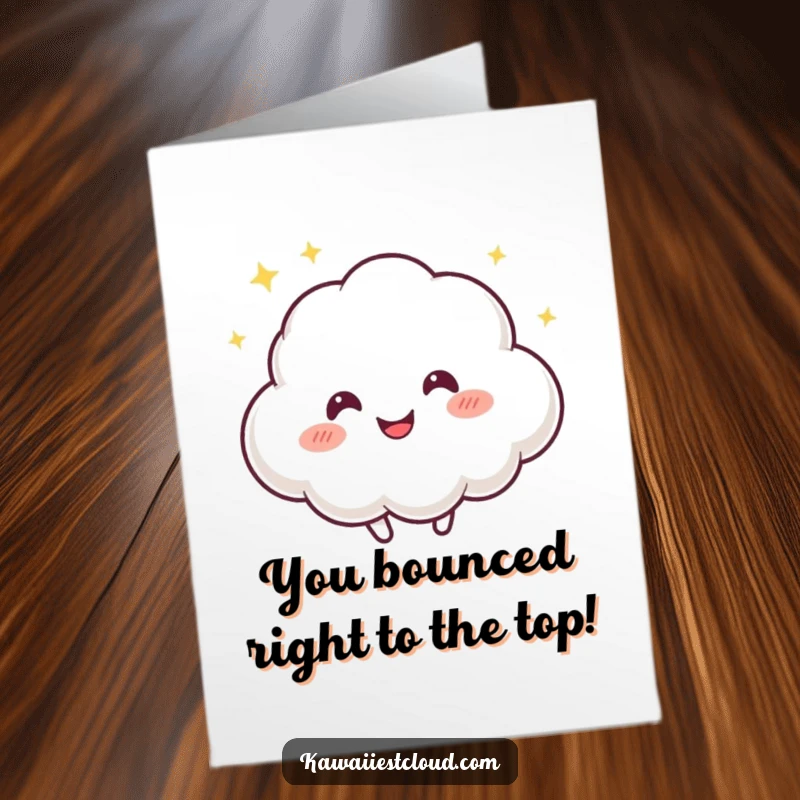 Funny Free Printable Congrats Card: A mischievous cloud character bouncing happily, celebrating success with playful energy.