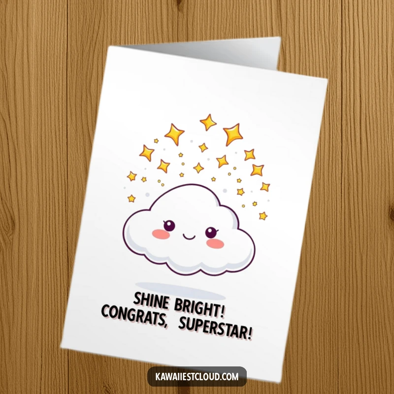 Funny Free Printable Congratulations Card: A cloud character happily releases a shower of tiny, sparkling stars in celebration.