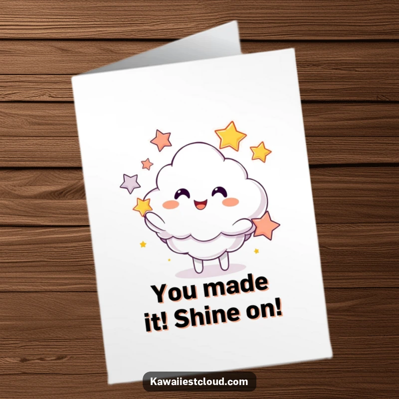 Funny Free Printable Congratulations Card: A grinning cloud character expertly juggling glowing stars, celebrating a fantastic accomplishment.