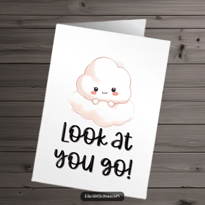 Funny Free Printable Congratulations Card: A curious cloud character peeks through swirling mist, full of wonder